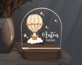 Hot air balloon baby lamp for birth, personalized baby night light with name, bedside lamp for children's room, baptism baby gift