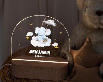 Elephant baby lamp, personalized night light for baby, baby gift for boys, animal night lamp, nursery night light