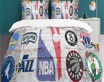 Funda de almohada del equipo de la NBA, funda nórdica, juego de cama, funda nórdica grande para las cuatro estaciones, juego de tres piezas, decoración del hogar para hombre y mujer