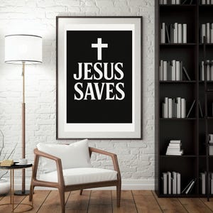 Jesus Saves Wall Art | Christian Printable | Bold Typography | Religious Home Decor | Instant Download | 24x36 Jesus Print