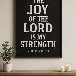 The Joy of the Lord Is My Strength  Nehemiah 8:10&quot; Christian Wall Art | Bible Verse Printable | Scripture Poster | Dark Religious Home Decor
