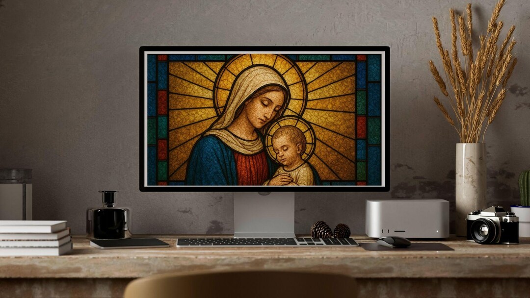 Stained Glass Digital Art of Virgin Mary and Baby Jesus – Christian ...