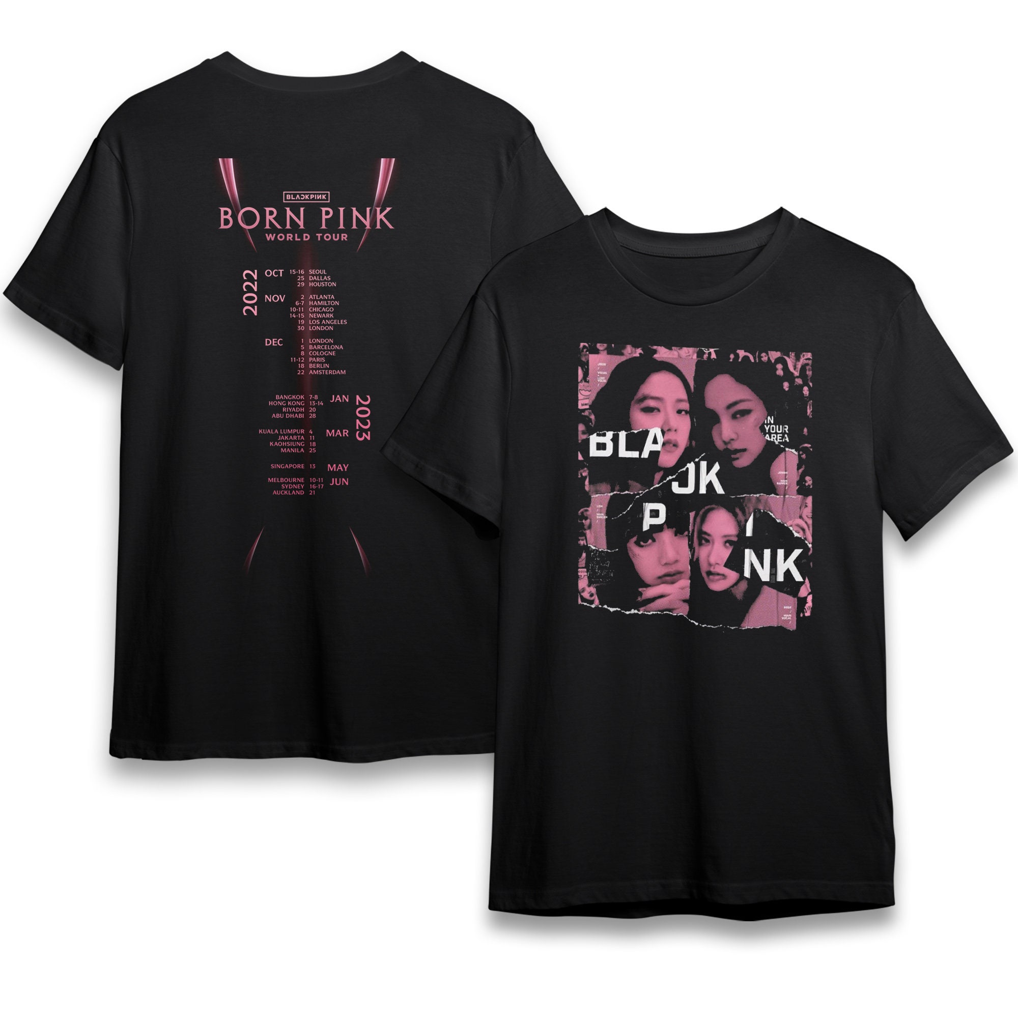 Discover Camiseta de Doble Cara BlackPink Born Pink Tour Mundial 2022 2023 Unisex