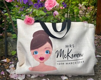 Personalised Bride Wedding Day Bag | Wedding Bag | Bride Tote Bag | Bridal Bag | Personalised Character | Gift for Bride