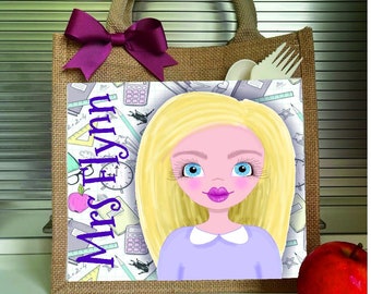 Personalised Character Teacher Lunch Bag | Teacher Gift | Teacher Present | Jute Bag | Tote | Personalised Bag