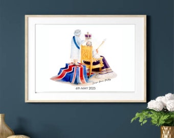 King Charles III and Queen Elizabeth II Coronation A4 Print, Wall Art Print, His Majesty, Royal Art,  Coronation