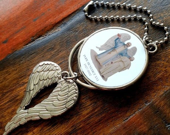 Pope Benedict hanging wings charm, memorial charm, commemorative gift, Pope