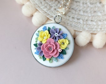 Silver plated vintage style floral pendant cottage-core gift for her handmade