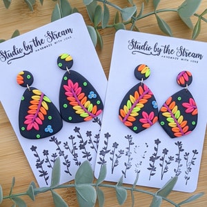 Neon Rainbow Polymer Clay Earrings: Nature Inspired Festival Jewelry