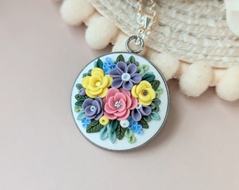 Silver plated vintage style floral pendant cottage-core gift for her handmade