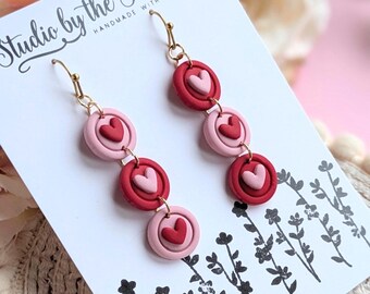 Handmade Polymer Clay Heart Earrings – Red and Pink Valentine's Jewelry