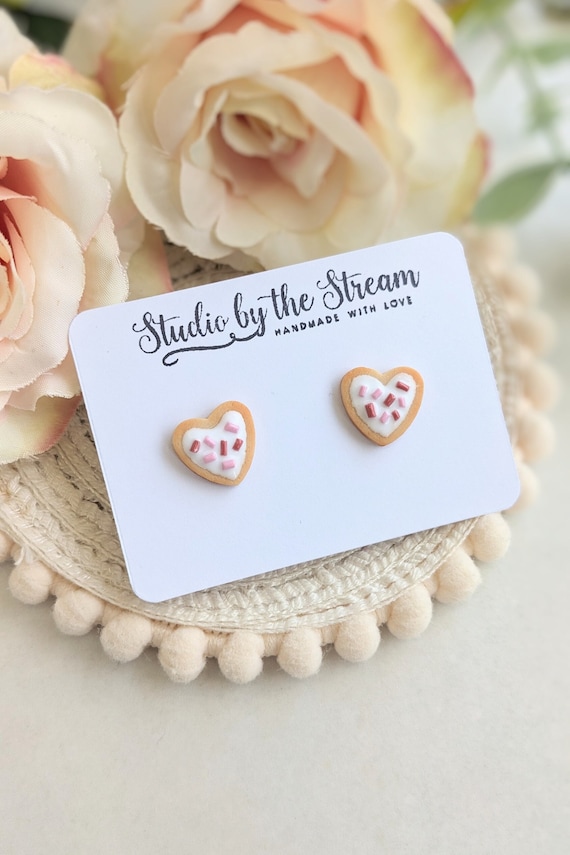Handmade Cookie Heart Stud Earrings: Valentine's Gift