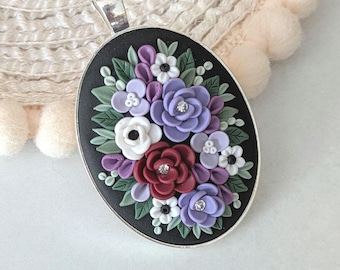 Vintage style floral pendant handmade cottage-core gift for her