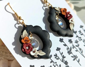 Handmade Autumn Floral Polymer Clay Earrings: Moroccan Dangles