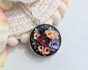 Silver plated vintage style floral pendant cottage-core gift for her handmade