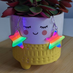 Neon Rainbow Earrings - Star Earrings - Rainbow flower Earrings - Neon Earrings - Handmade Gift