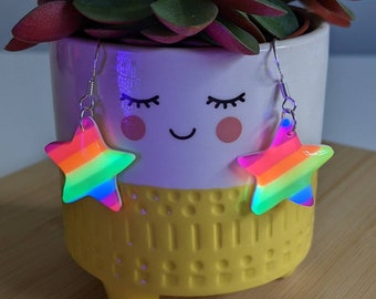 Neon Regenbogen Ohrringe - Stern Ohrringe - Regenbogen Blumen Ohrringe - Neon Ohrringe - Handgemachtes Geschenk