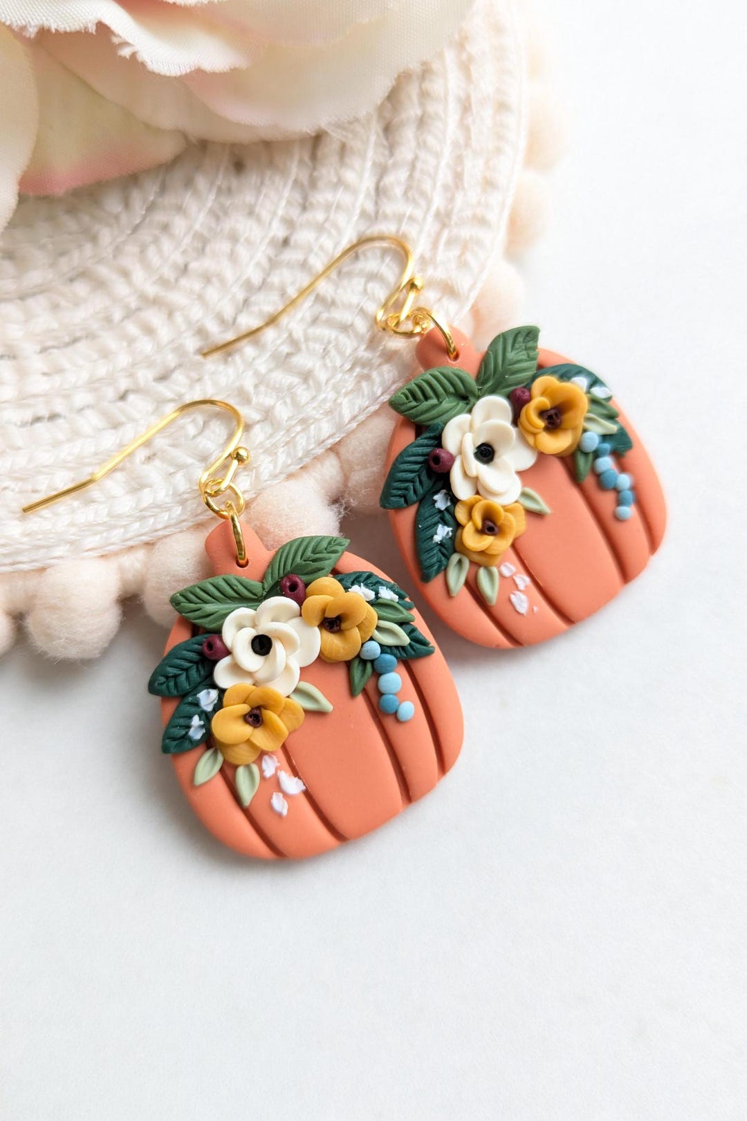 Thanksgiving Fall Pumpkin Dangle Earrings | 5 Pairs Polymer Clay Earrings – Pumpkin, Pie, Candy Designs For Autumn & Holiday