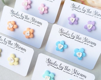 Pastel flower studs in a choice of rainbow colors lightweight polymer clay