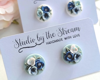 Handmade Floral studs - hypoallergenic posts - clip on or pierced ears