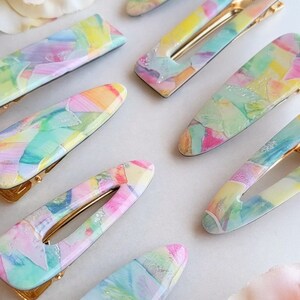 Watercolor Polymer Clay Hair Clips: Gold Alligator Clip