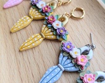 Polka dot umbrella earrings - cottagecore - whimsical dangles - gardeners gifts