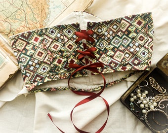 Moroccan pirate corset belt, XS Corset belt underbust, Cotton corset belt whit satin ribbon, modern red green corset belt, Gift for women