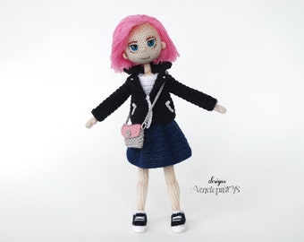 PATTERN Doll Girl, amigurumi pattern doll, crochet dol PDF pattern, pattern clothes doll, ENGLISH pattern