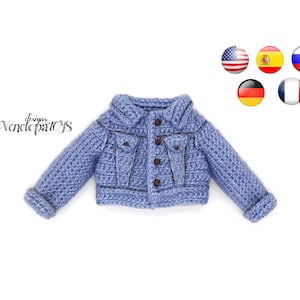 Crochet Denim Jacket for Doll Pattern PDF, vêtements au crochet pour poupée, vêtements à motifs pour poupées