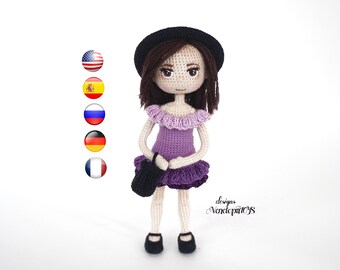 Crochet Pattern Amigurumi Doll Sophie, doll in removable clothes, crochet doll tutorial pdf