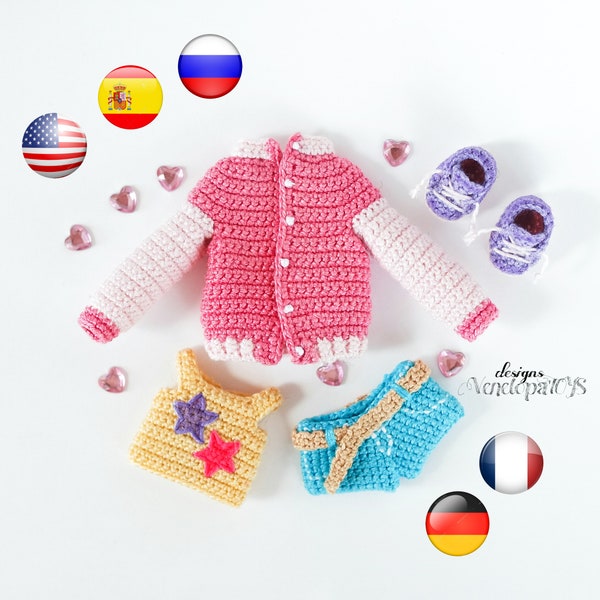 Häkelanleitung Outfit für Puppe Naomi, Kleidung häkeln für Puppe, Amigurumi Häkelanleitung pdf