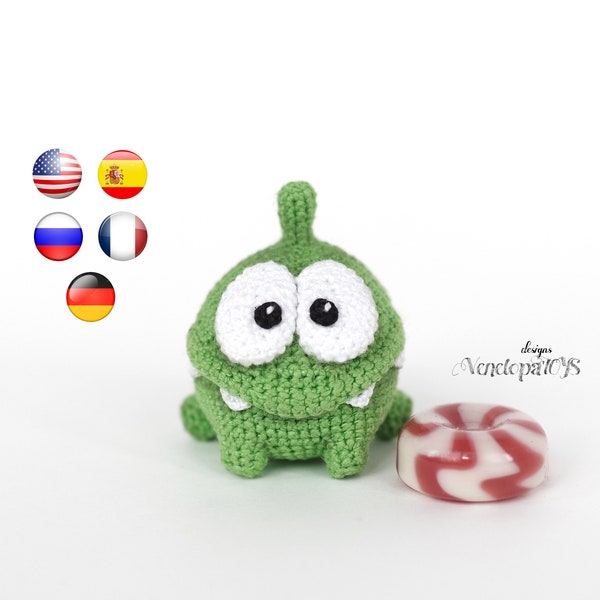 Amigurumi Om Nom from Cut the Rope Crochet Pattern PDF, Crochet Cartoons, Stuffed Animal Plush Toy Handmade