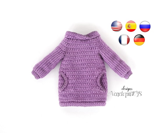Crochet Doll Clothes Pattern, Amigurumi Sweatshirt Dress (PDF)