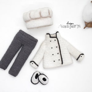 Crochet Chef Uniform for Doll, PDF Crochet Pattern for 5,5 & 6 inch Dolls, crochet clothing for doll