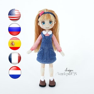Crochet Doll Anita Pattern, amigurumi doll with clothes, tutorial crochet doll, pdf pattern crochet doll