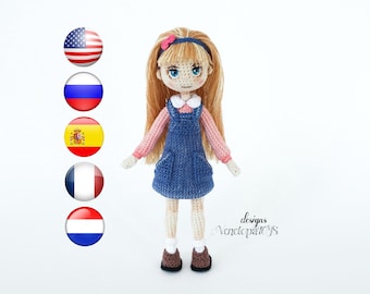 Crochet Doll Anita Pattern, Amigurumi Doll with Clothes (PDF Pattern)