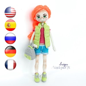Crochet Doll Summer Pattern, amigurumi doll with clothes, tutorial crochet doll, pdf pattern crochet doll