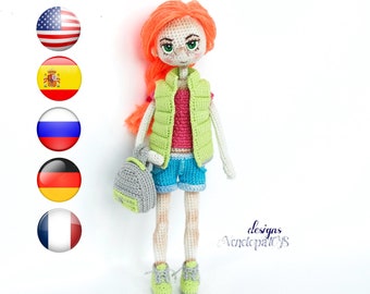 Crochet Doll Summer Pattern, amigurumi doll with clothes, tutorial crochet doll, pdf pattern crochet doll