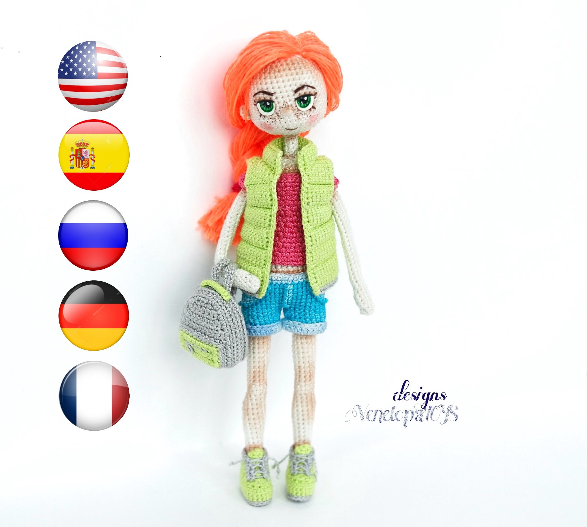 Gehäkelte Puppe Sommer Anleitung, Amigurumi Puppe mit Kleidung, Anleitung Häkelpuppe, Pdf Anleitung Häkelpuppe