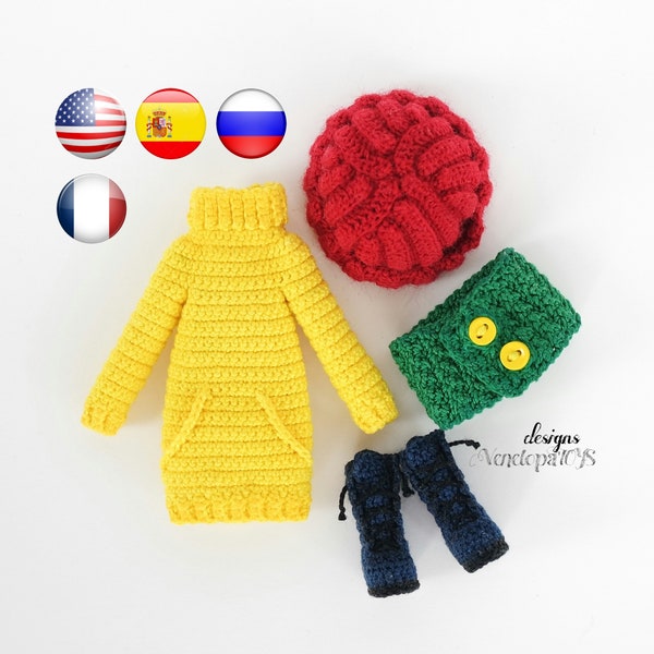 Pattern Crochet Outfit for Doll Jenny, crochet clothing for doll, amigurumi crochet pdf tutorial