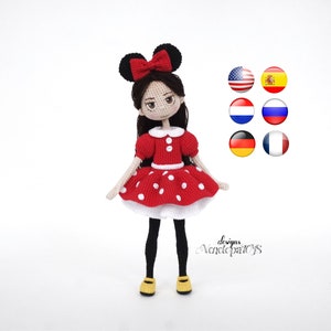 Wzór szydełkowy Lalka Amigurumi w stroju Myszki Minnie, szydełkowy strój dla lalek, szydełkowy wzór Myszki Minnie