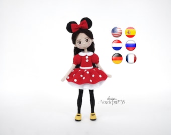 Haakpatroon Amigurumi pop in Minnie Mouse kostuum, gehaakte outfit voor poppen, gehaakt Minnie Mouse patroon