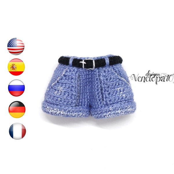 Patrón de ganchillo Pantalones cortos de verano para muñeca, patrón de ganchillo de ropa de muñeca, tutorial de ganchillo de traje de muñeca