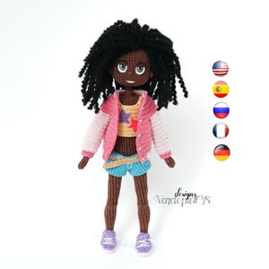 Crochet Pattern Amigurumi Doll Naomi,  crochet afro doll tutorial, PDF in English (US terms) Español Français