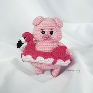 Amigurumi Piglet with Flamingo Pool Floaty - Crochet Pattern (PDF)