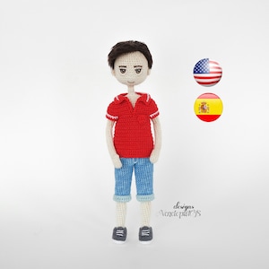 Crochet Pattern Amigurumi Doll Boy Steve, crochet doll boy tutorial, PDF in English (US terms) Español