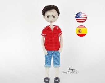 Crochet Pattern Amigurumi Doll Boy Steve, crochet doll boy tutorial, PDF in English (US terms) Español