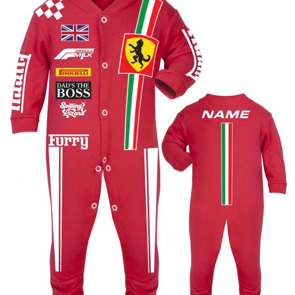 Baby Race Sleep Suit, personalized Furry design in red