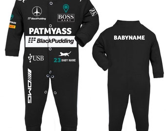 Baby Black Patmyass race sleep suit