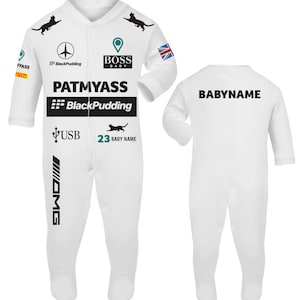Baby White Patmyass personalized race sleep suit